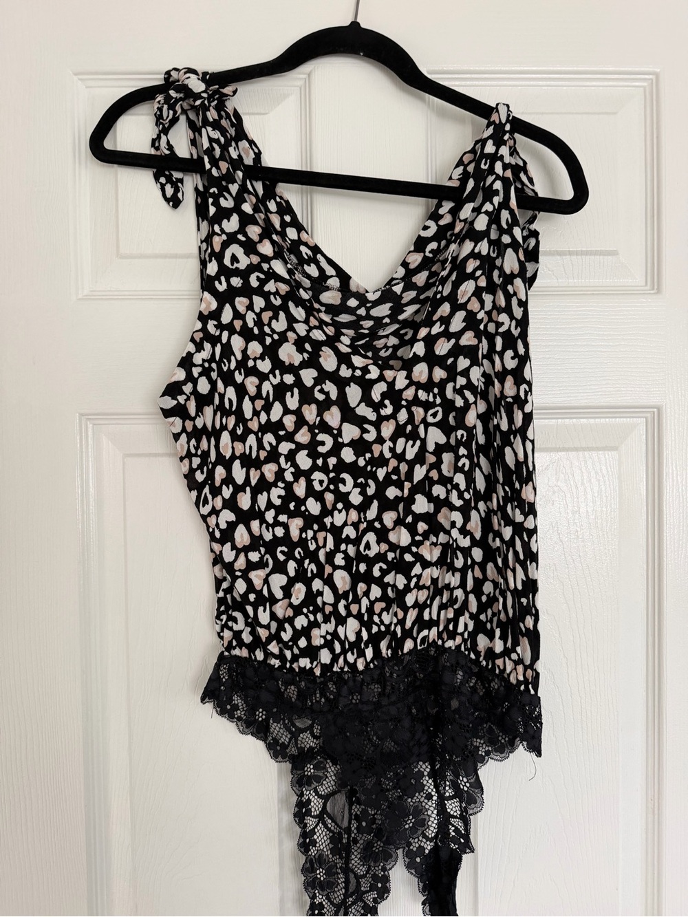 Free People Black and Blush Animal Print Cowl Neck Camisole